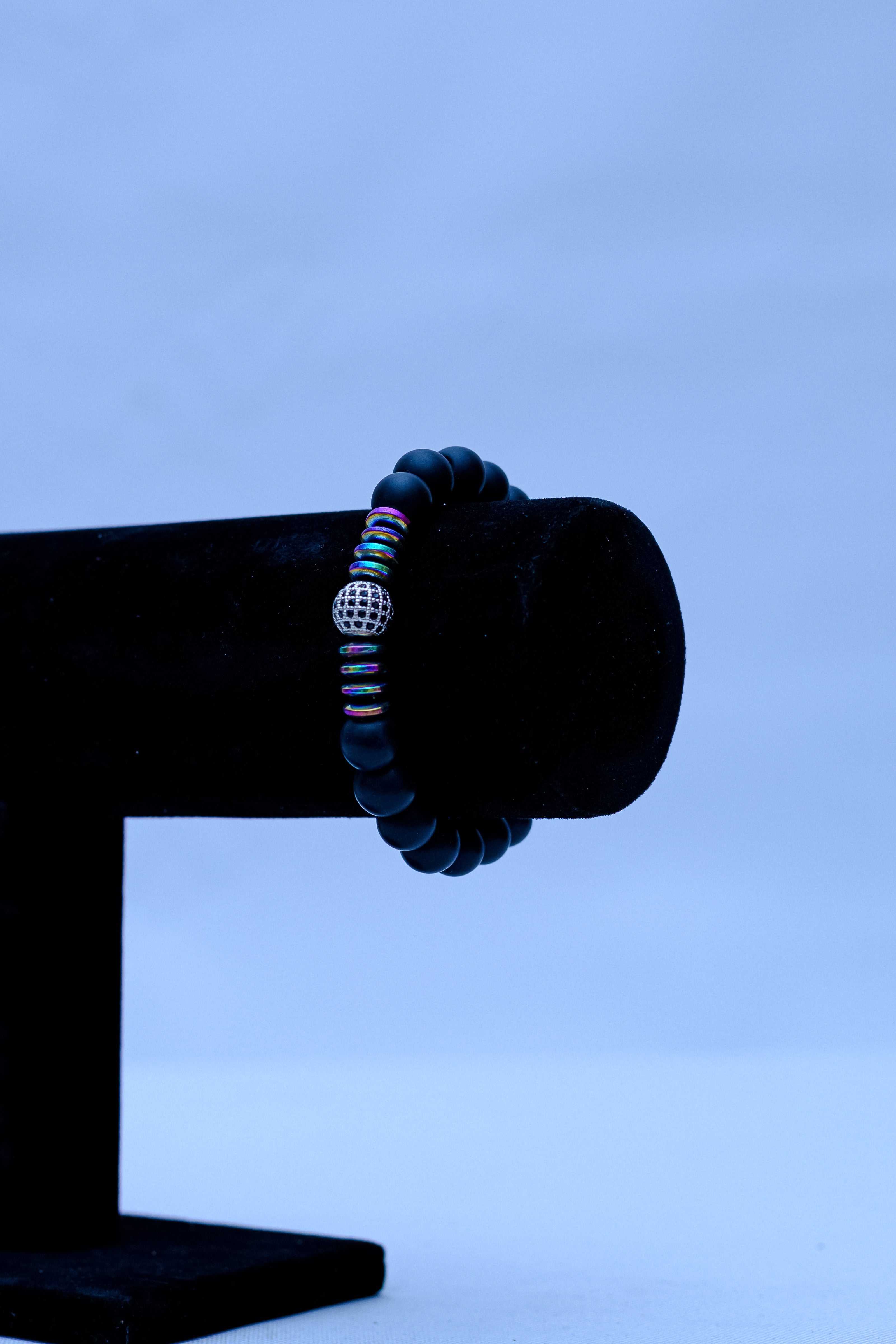 Men's Black Onyx, Rainbow Hematite & Pavé Globe Bracelet