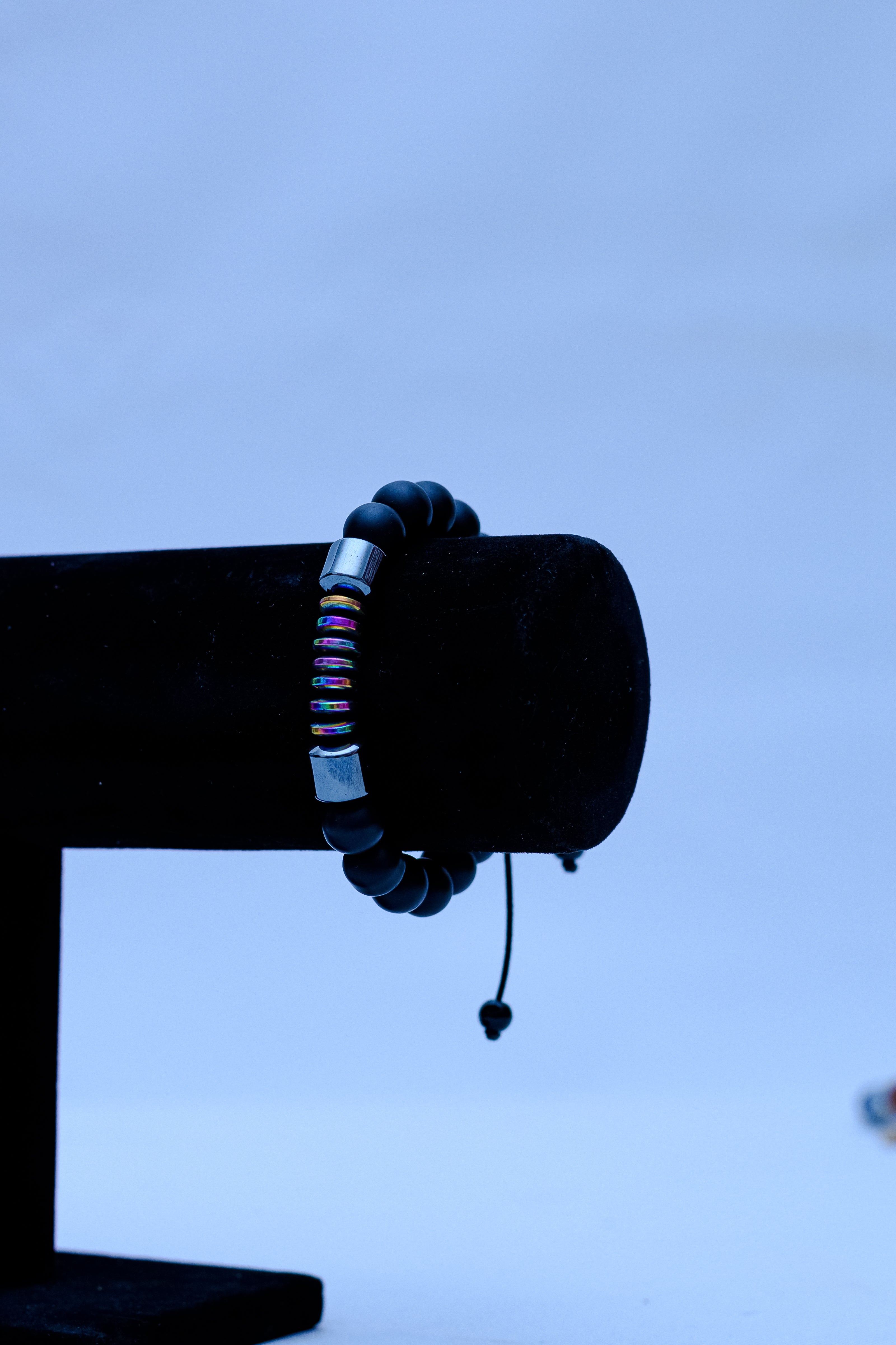 Men's Black Onyx & Rainbow Hematite Rondelle Bracelet