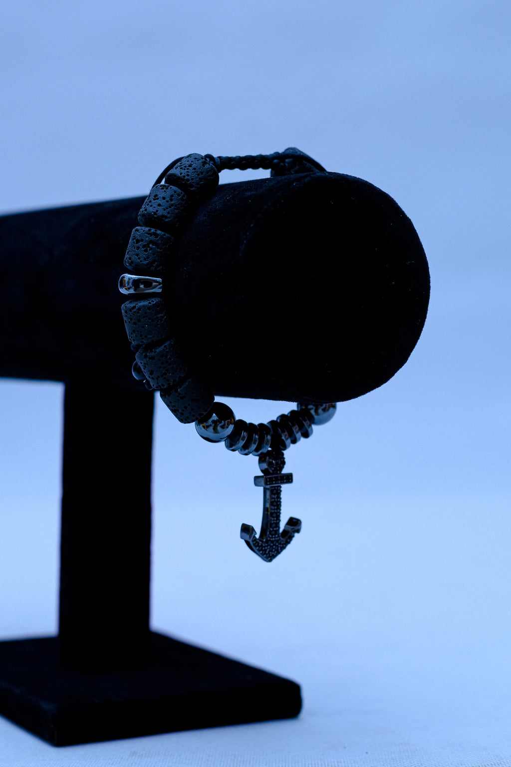 Men's Lava Stone & Silver Skull Charm Bracelet