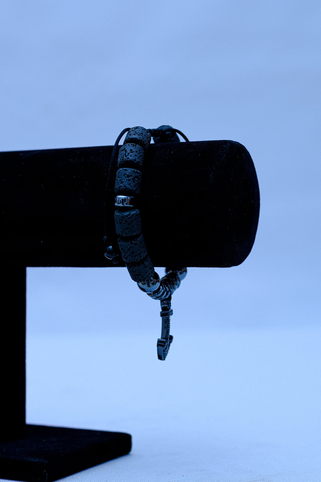 Men's Lava Stone & Silver Skull Charm Bracelet