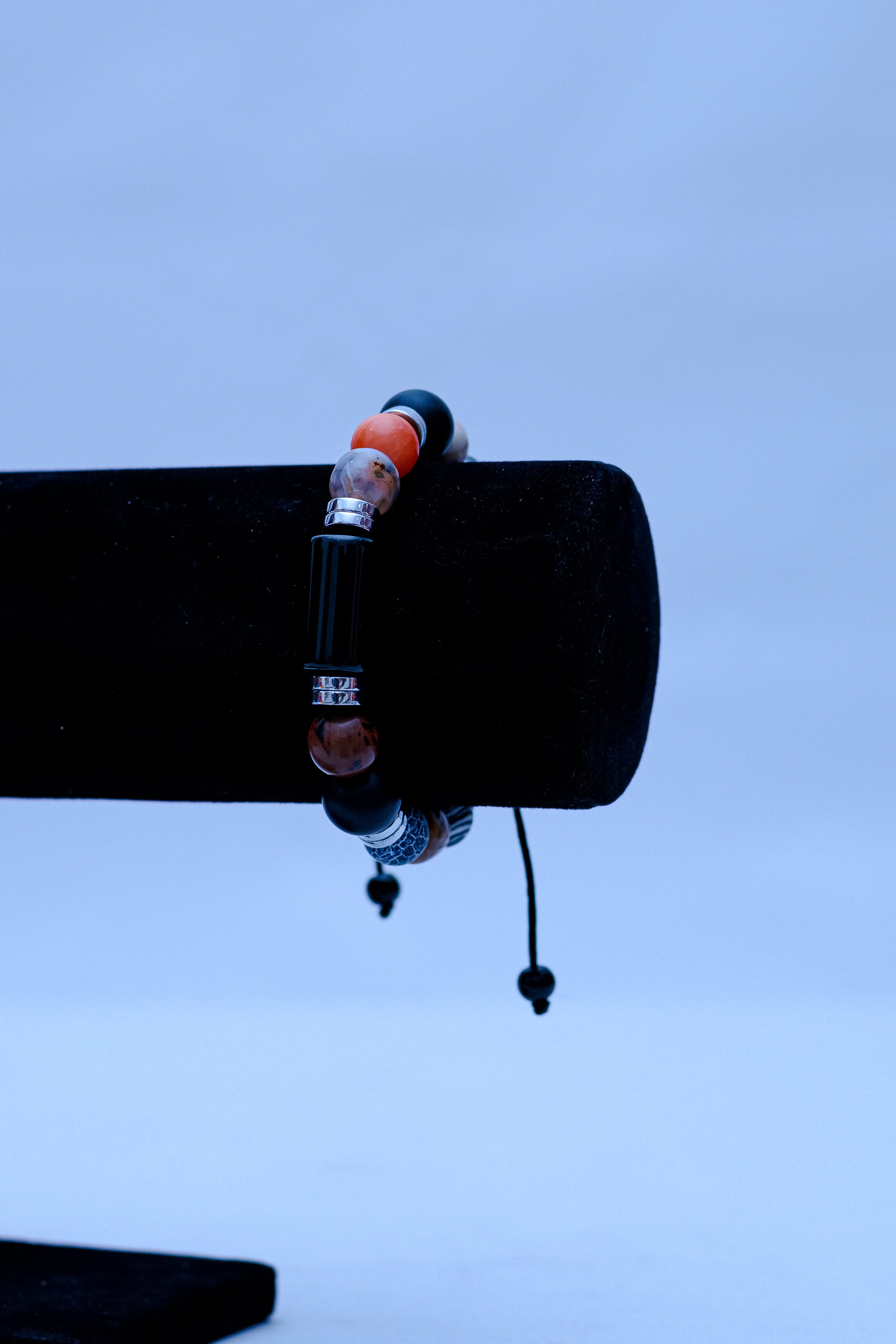 Men's Orange Agate, Black Onyx & Crystal Cylinder Bracelet