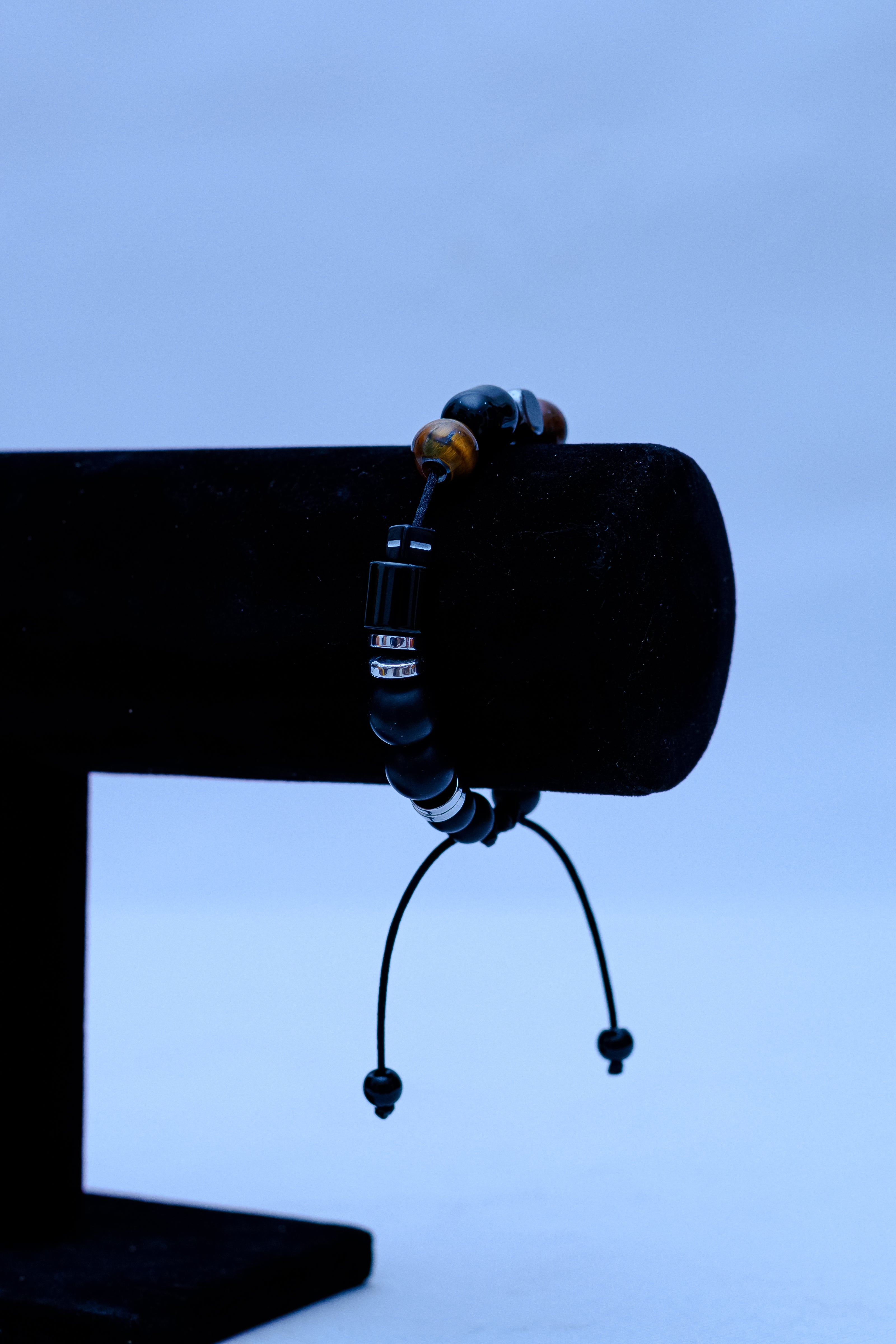 Men's Tiger's Eye, Black Onyx & Crystal Cylinder Bracelet
