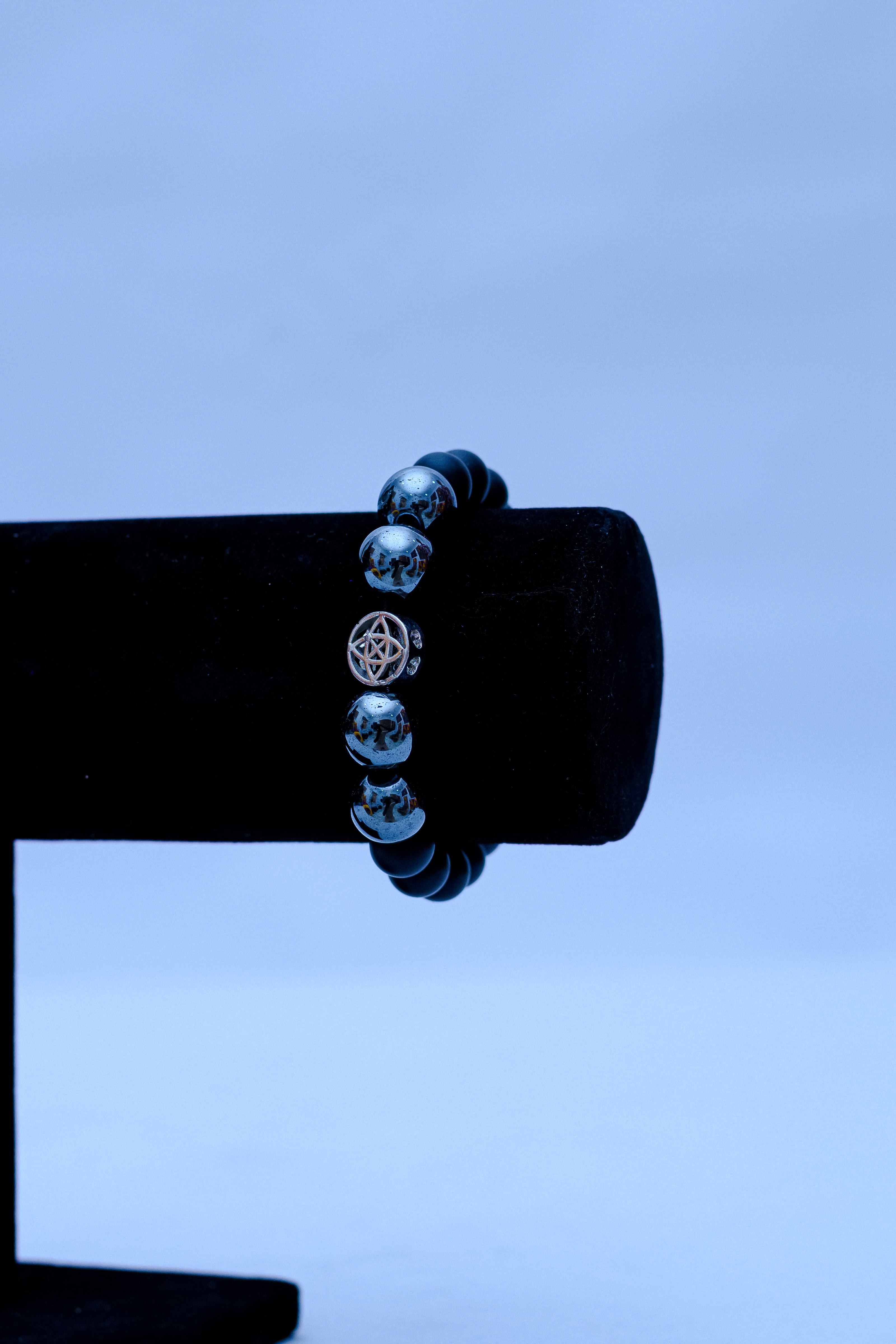 Men's Black Onyx, Hematite & Sacred Geometry Bracelet