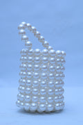 Handmade White Pearl & AB Crystal Open Weave Bucket Bag