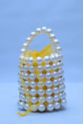Handmade White Pearl & Gold Crystal Beaded Bucket Bag