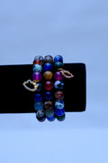 Women's Pavé Heart & Multicolour Agate Bracelet Stack