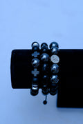 Men's Cross & Pavé Coin Onyx Bracelet Stack