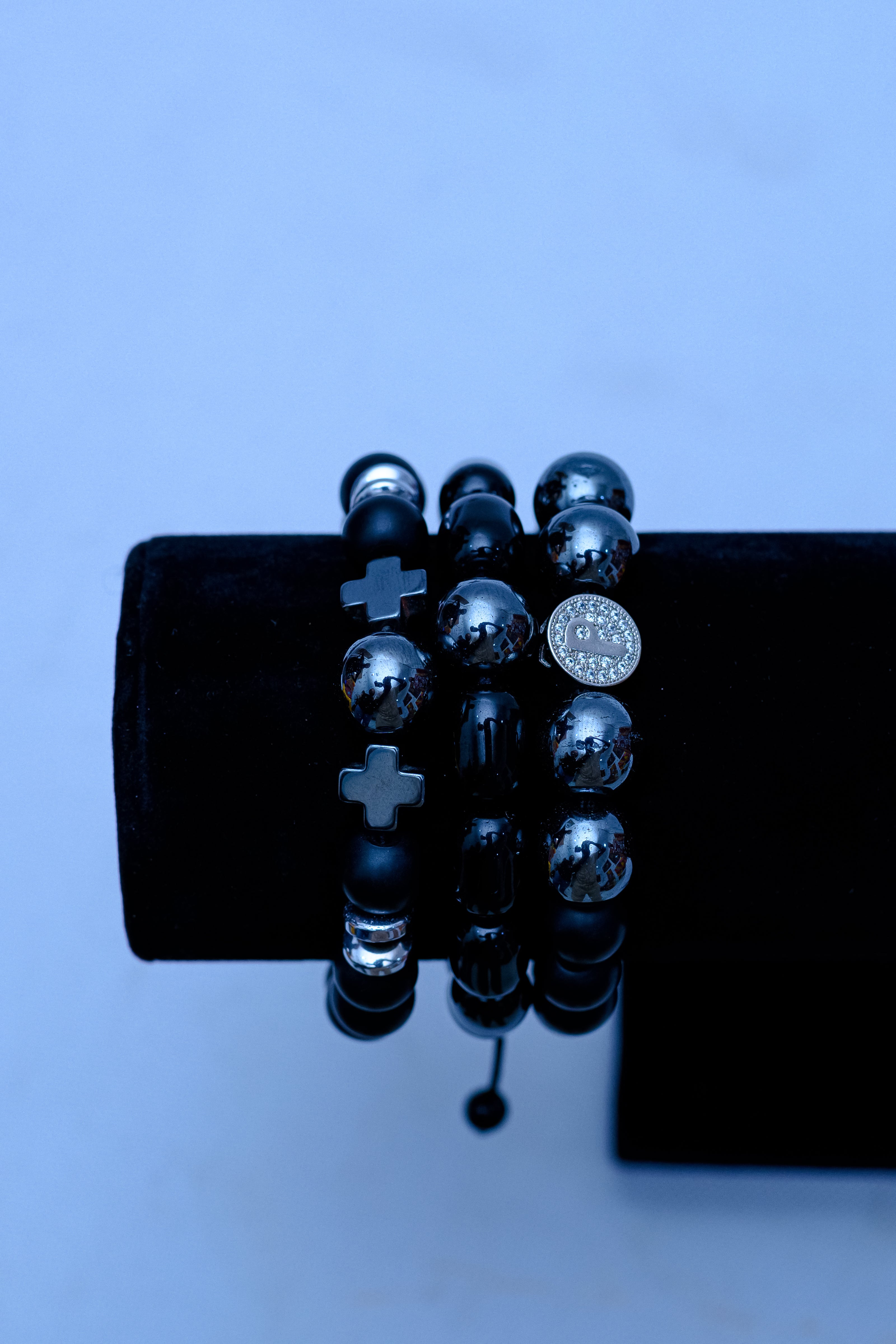 Men's Cross & Pavé Coin Onyx Bracelet Stack