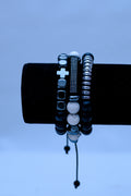 Men's Cross, Onyx & Hematite Bracelet Stack