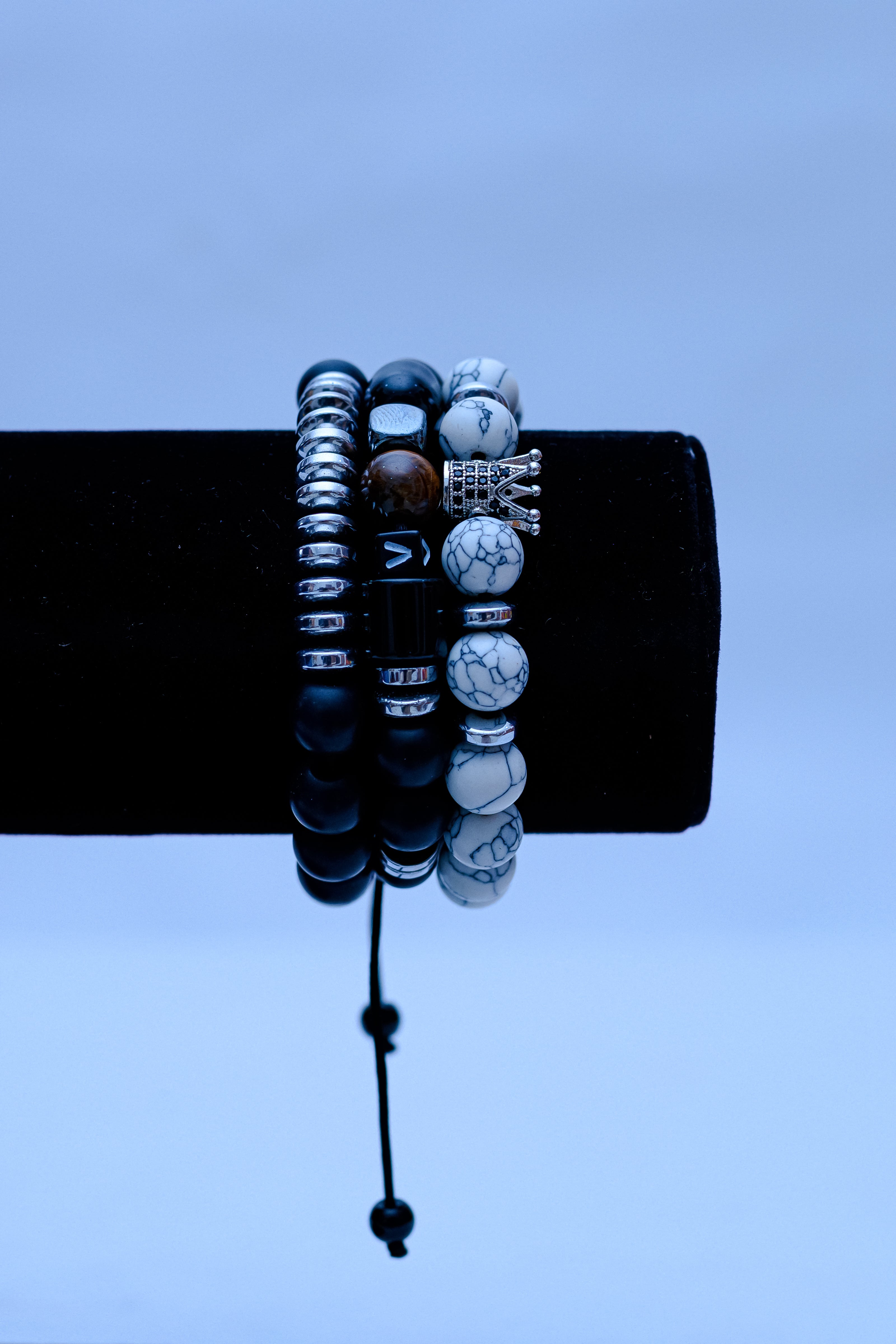 Men's Crown, Howlite & Onyx Bracelet Stack