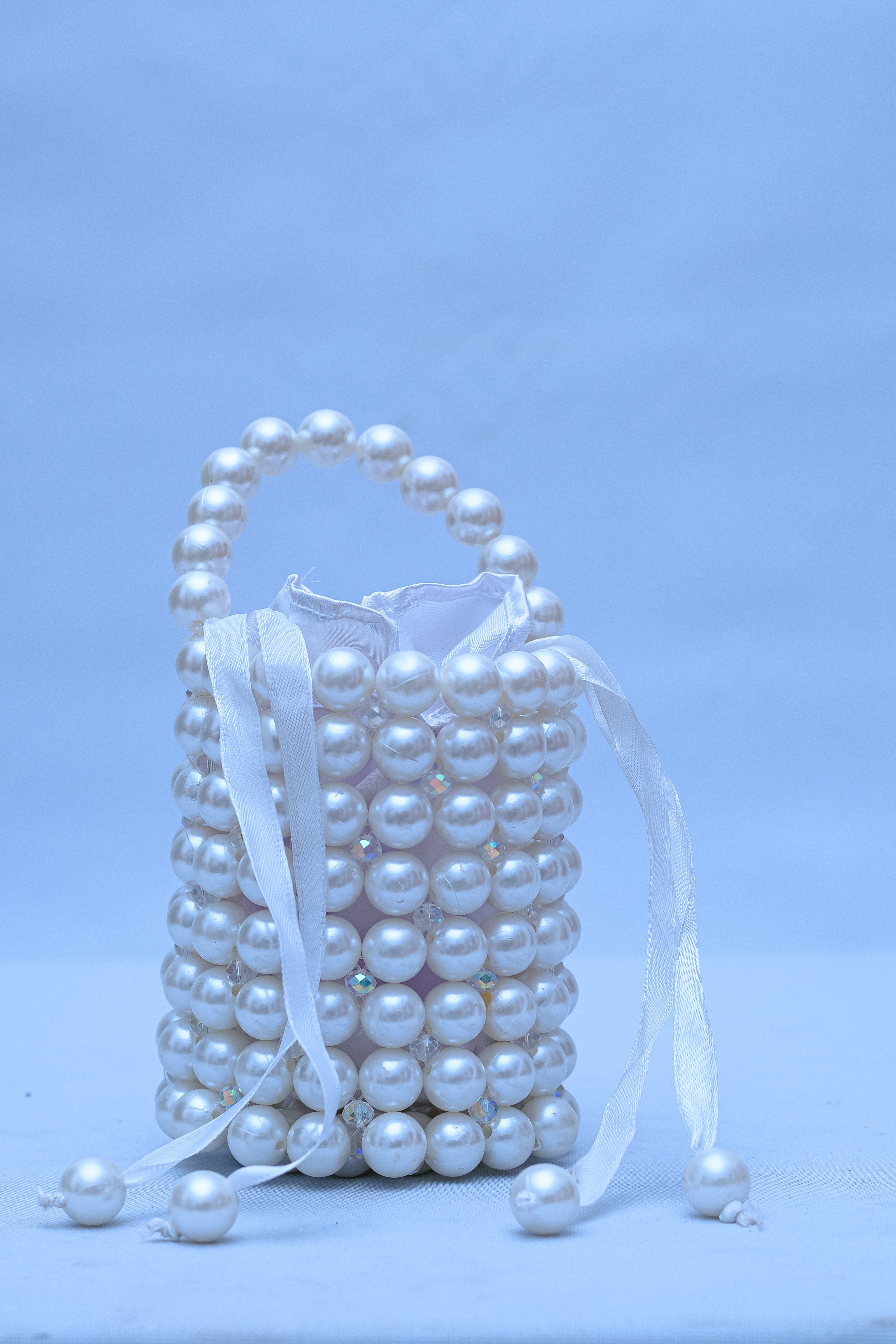 Handmade Pearl Beaded Bucket Bag