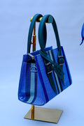 Aso Oke Royal Blue Stripe Buckle Tote Hand Bag