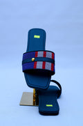 Aso Oke Navy Stripe Buckle Slide Sandals