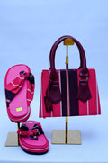 Aso Oke Tote Bag & Knotted Flip Flop Set – Pink & Navy