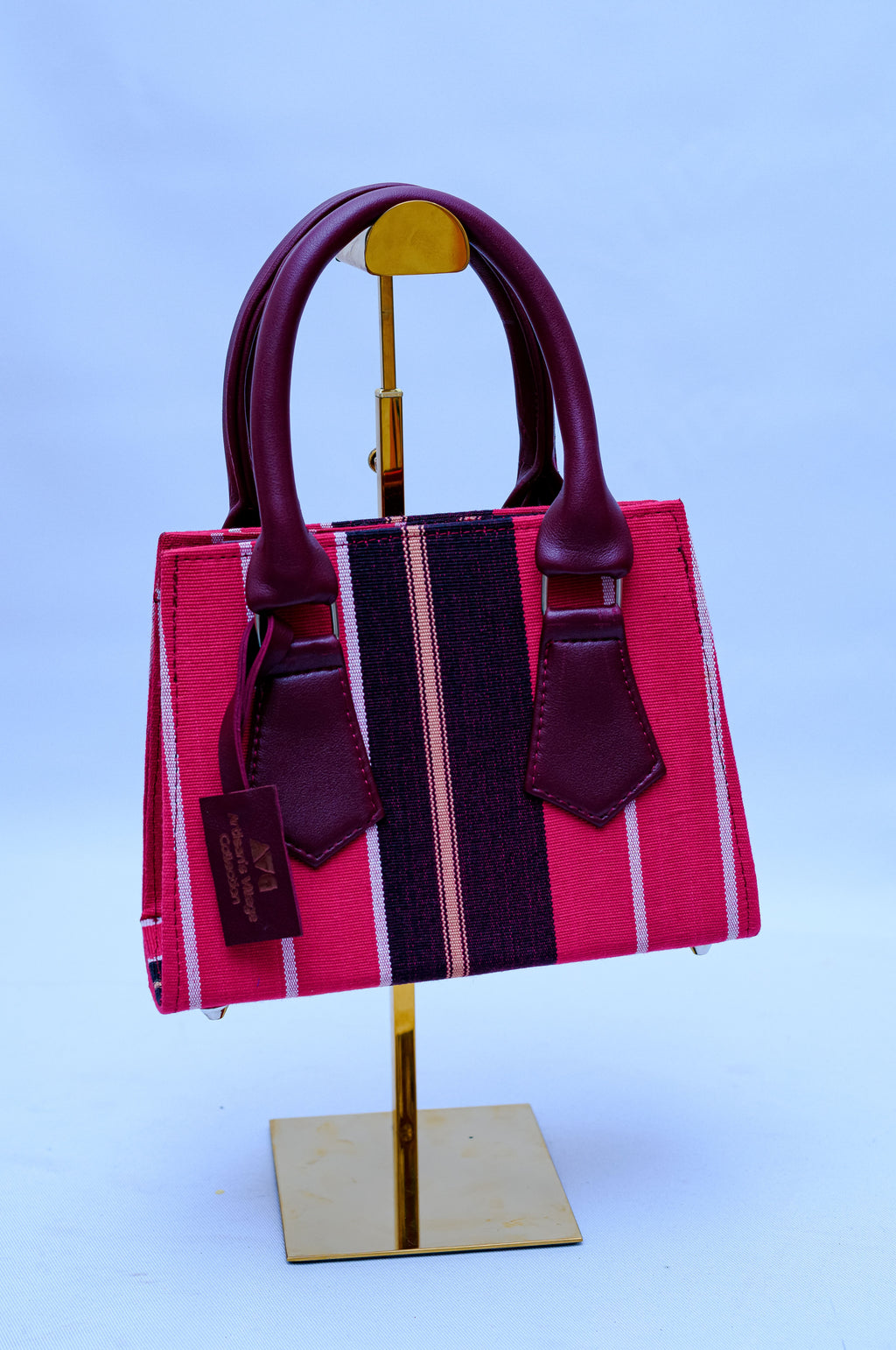 Aso Oke Structured Tote Hand Bag – Pink & Navy