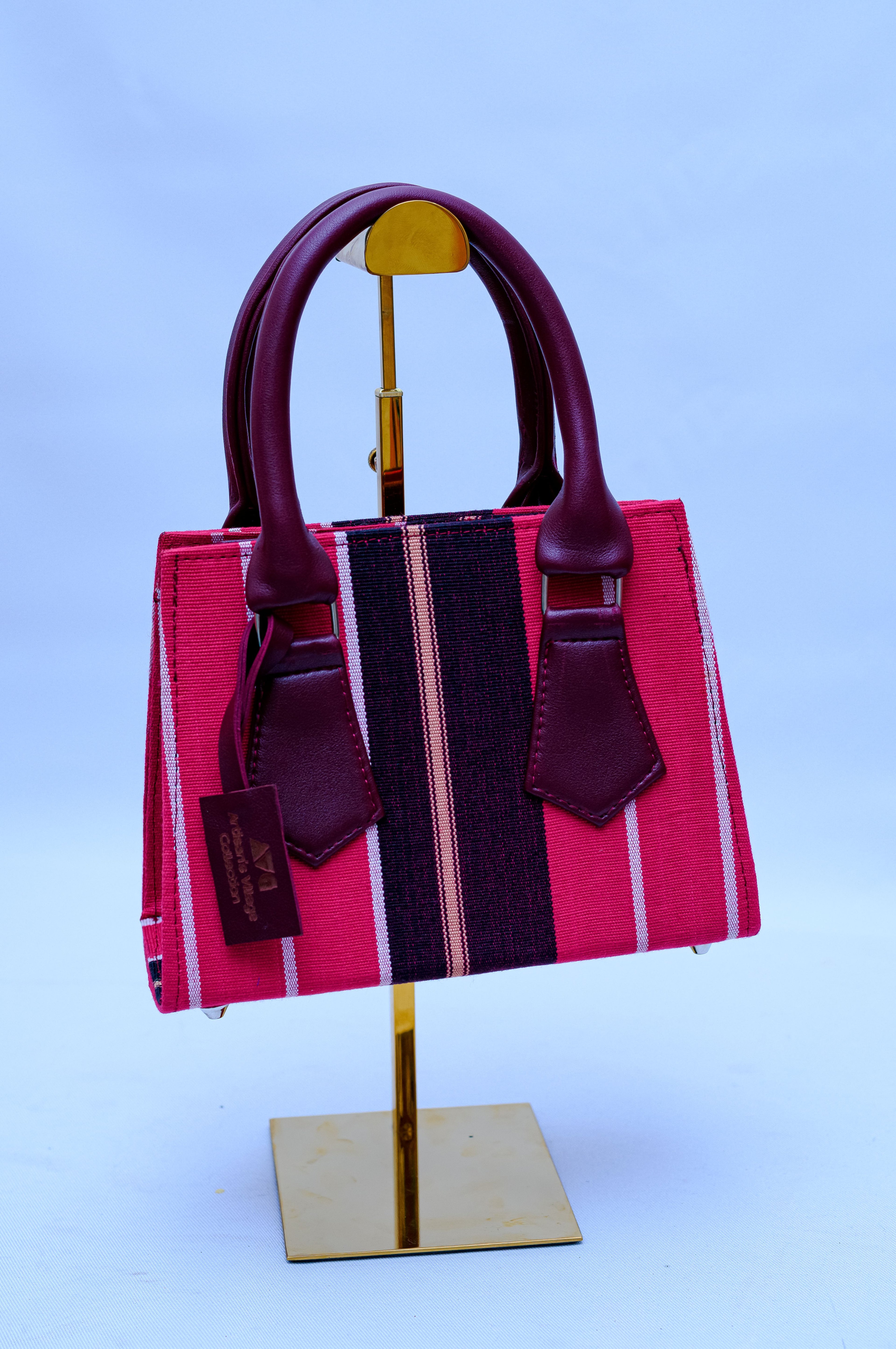 Aso Oke Structured Tote Hand Bag – Pink & Navy