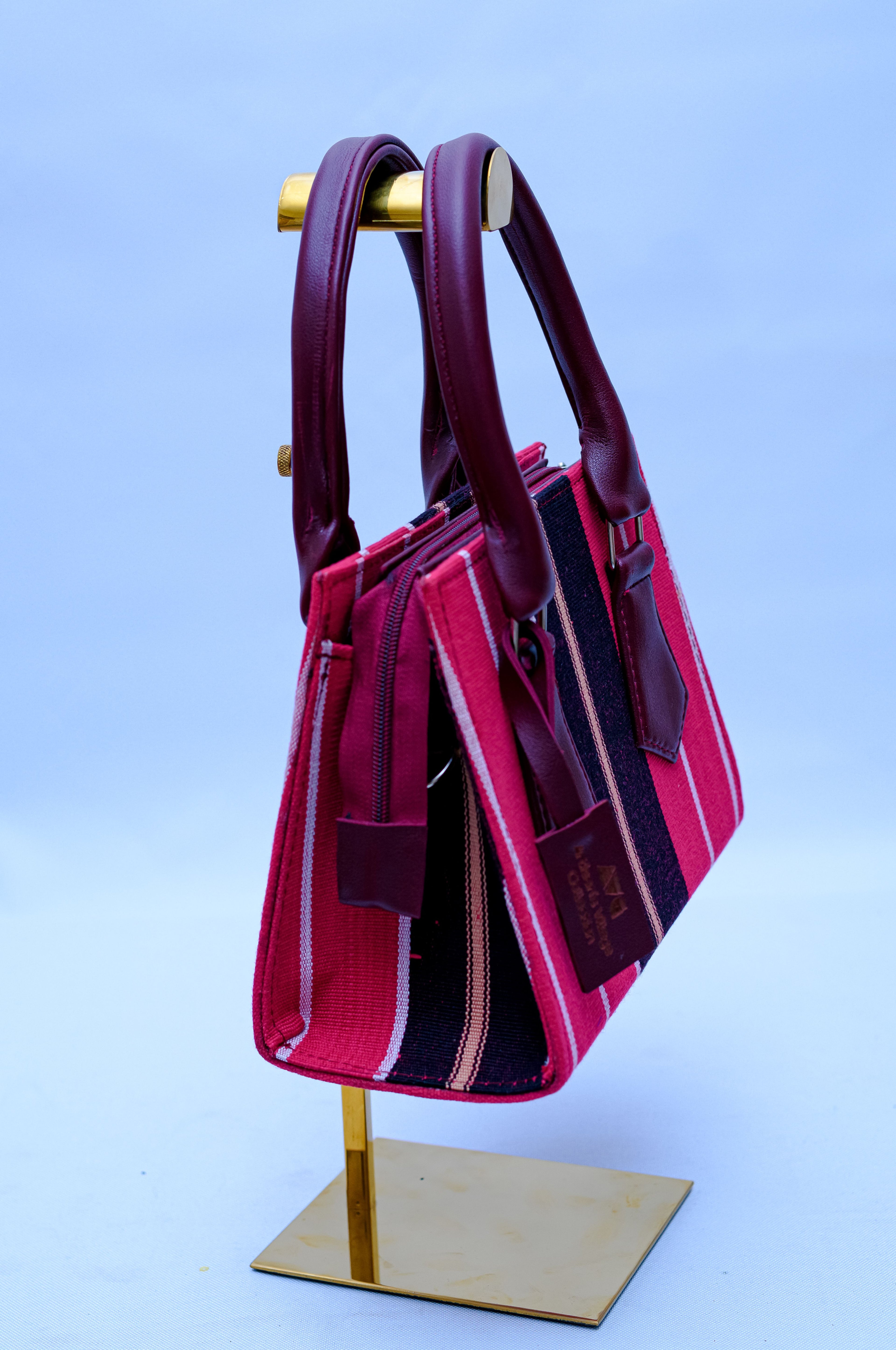 Aso Oke Structured Tote Hand Bag – Pink & Navy