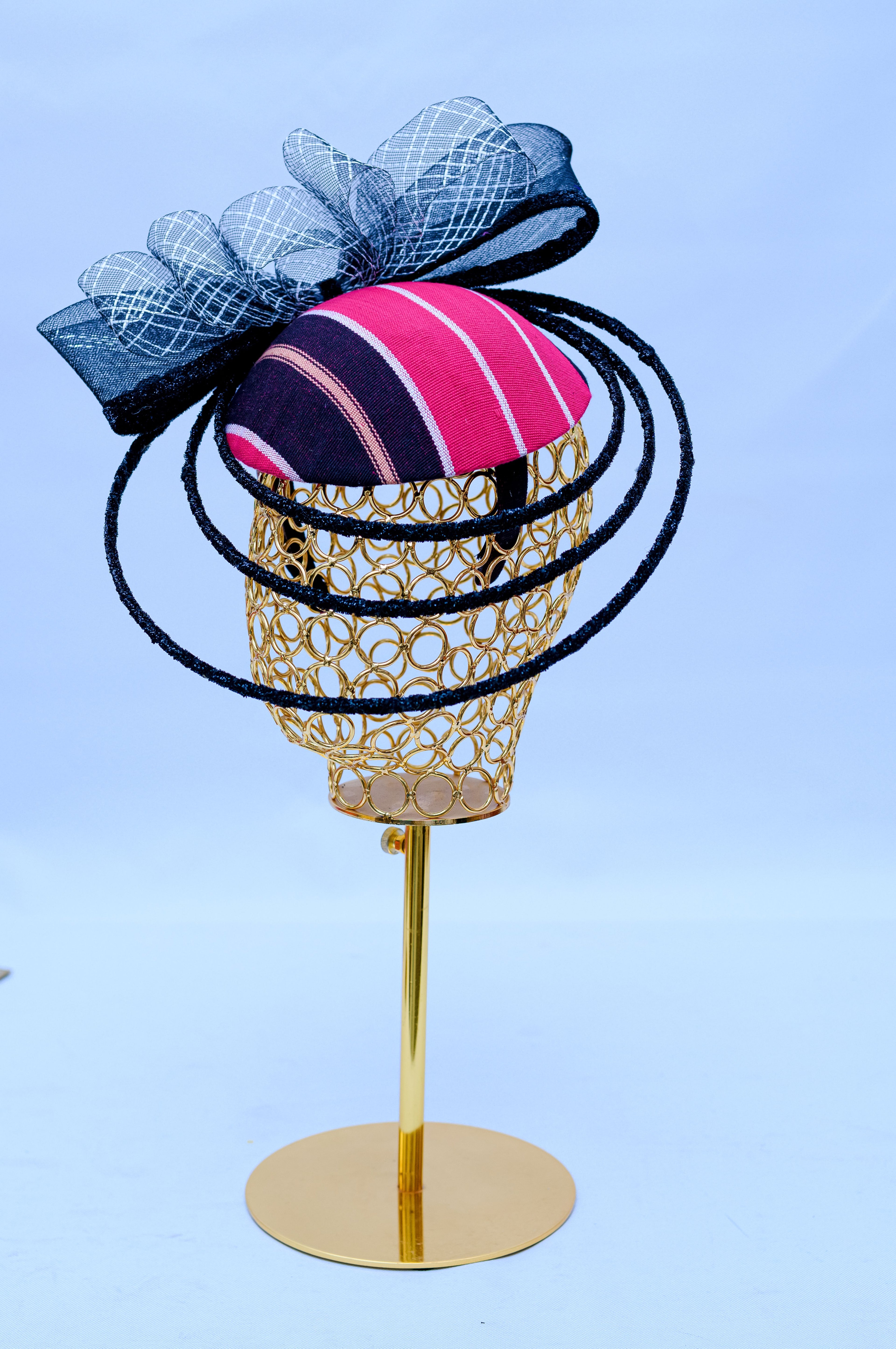 Aso Oke Navy Halo Bow Percher Hat