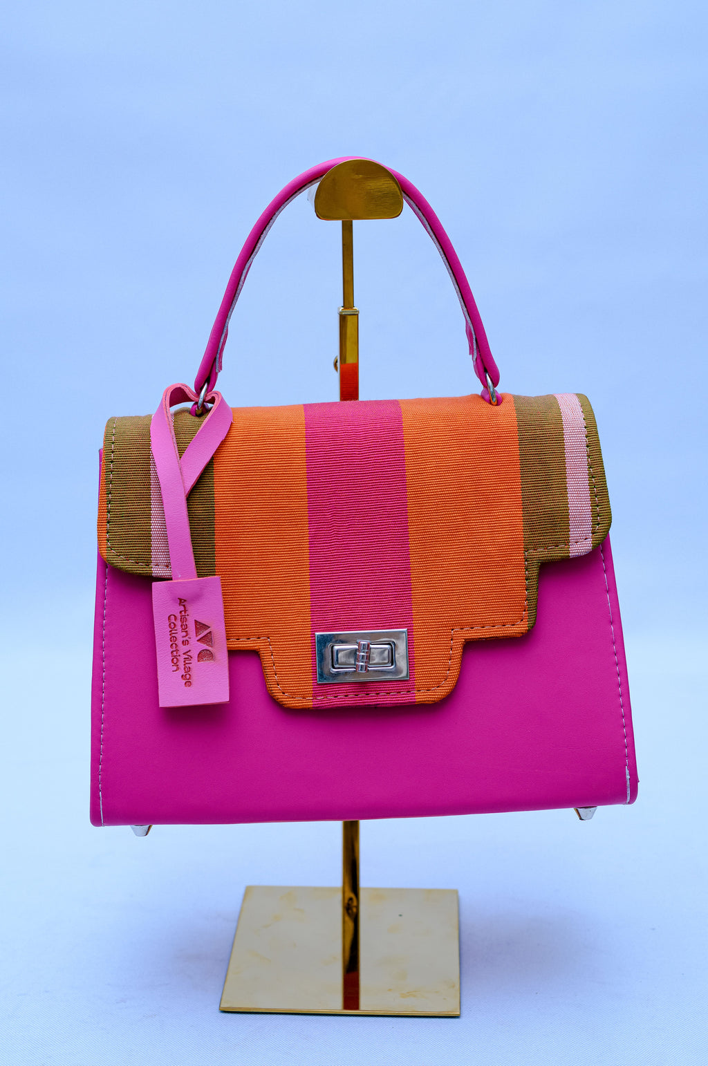 Aso Oke Mini Kelly Hand Bag – Pink & Orange