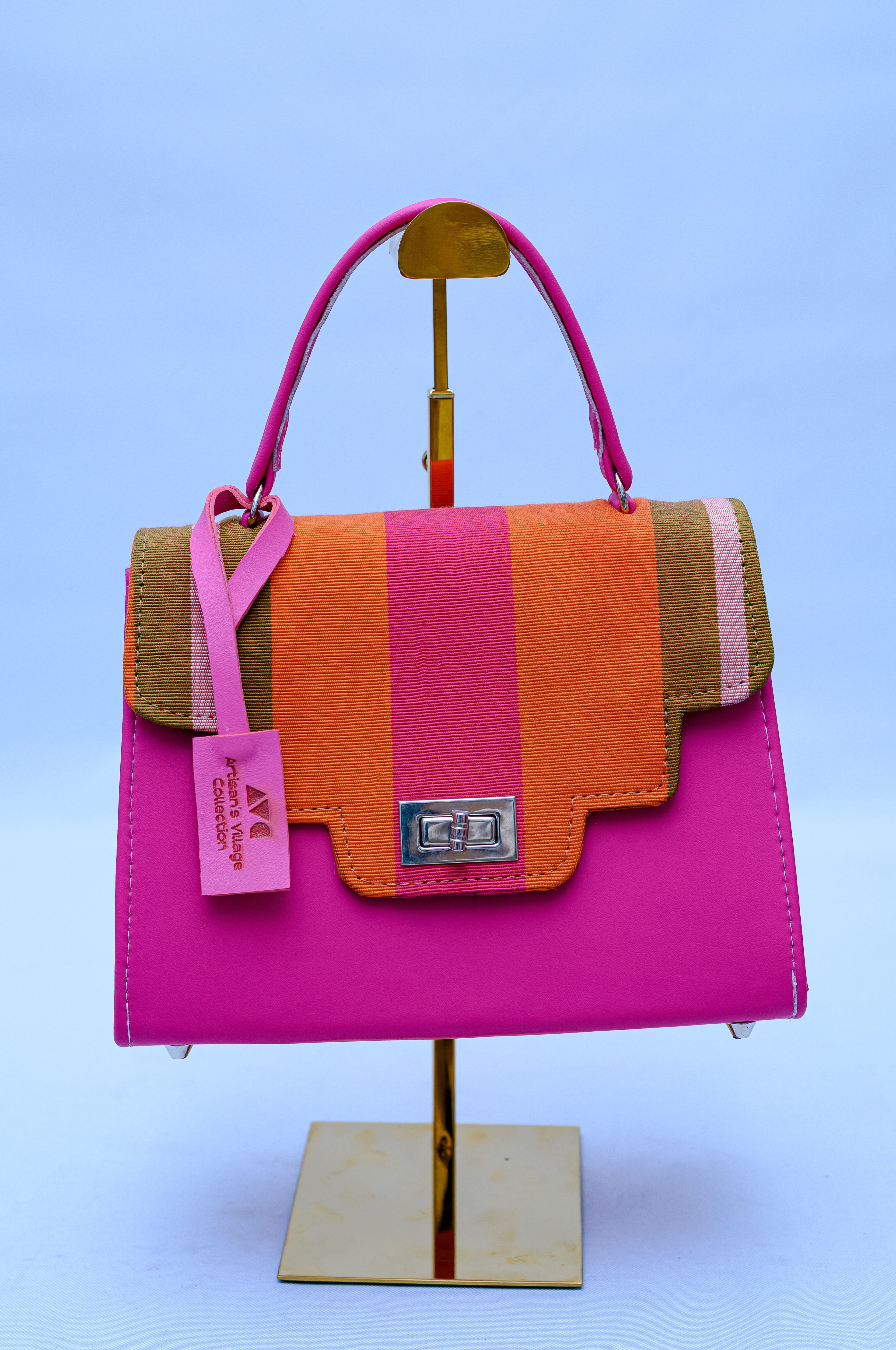 Aso Oke Mini Kelly Hand Bag – Pink & Orange