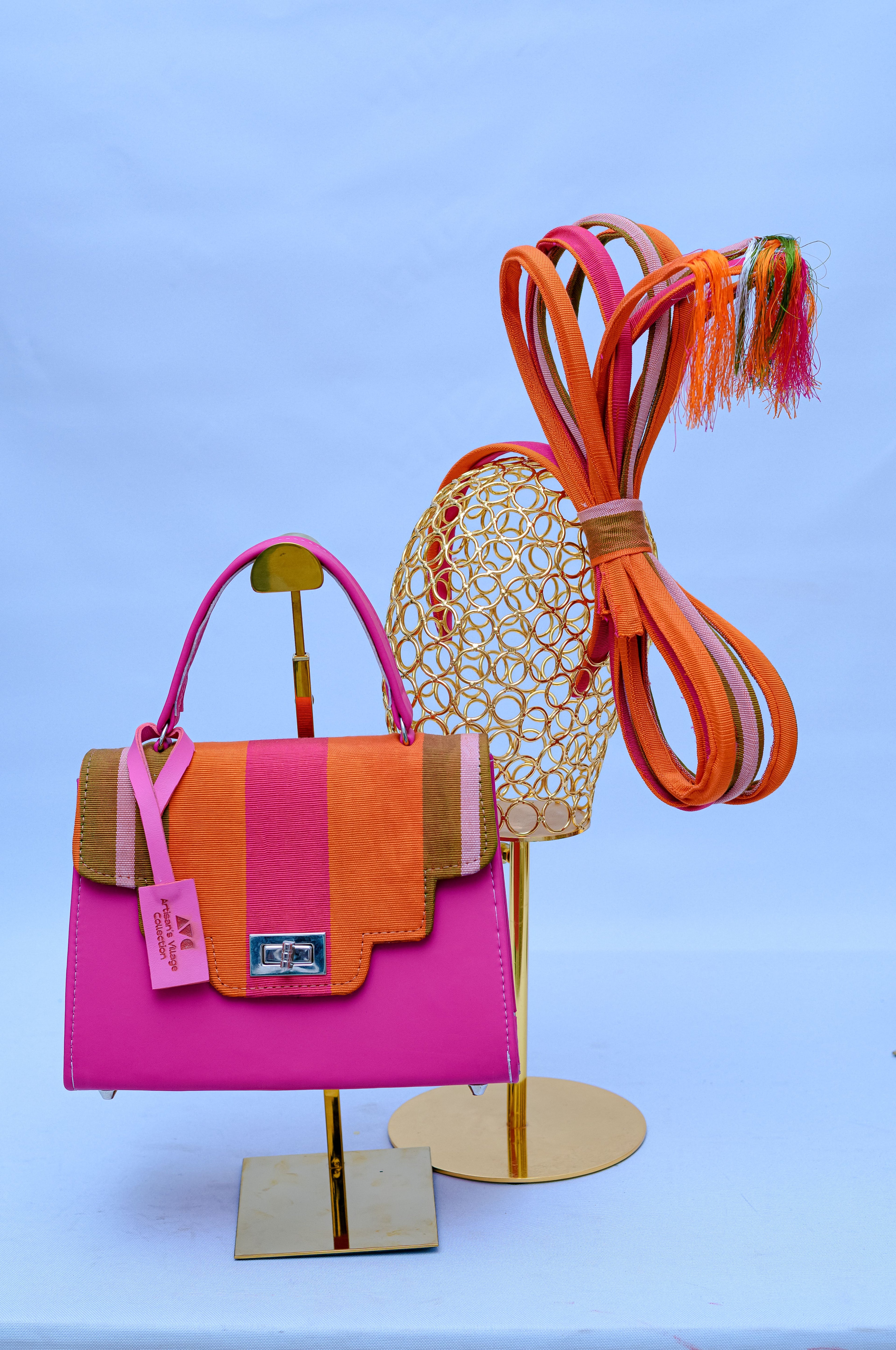 Aso Oke Mini Kelly Bag & Loop Bow Hat Set