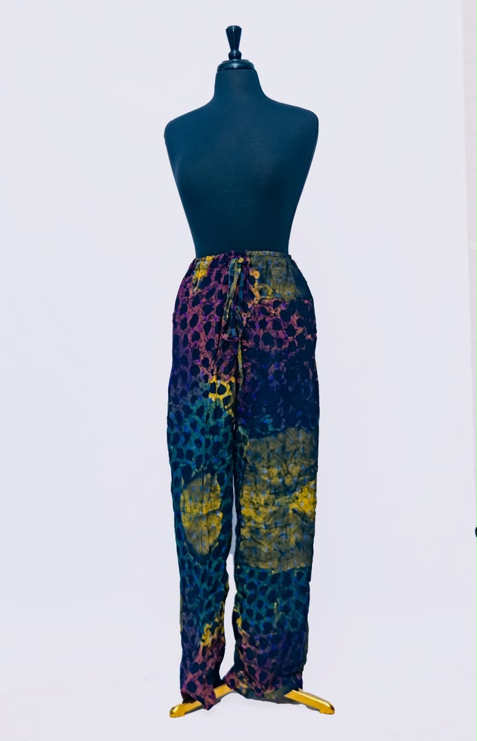 African Batik Co-ord Set — Purple & Gold Spot Print with Belted Shirt & Wide-Leg Trousers