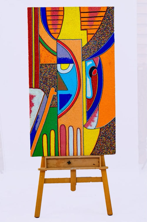 African Abstract Eye — Original Beaded Painting on Wood