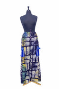 African Batik Wide-Leg Trousers — Navy Blocks Print with Woven Pocket Flaps