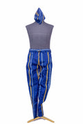 Aso Oke Trousers — Blue with Yellow & Grey Woven Strip Print