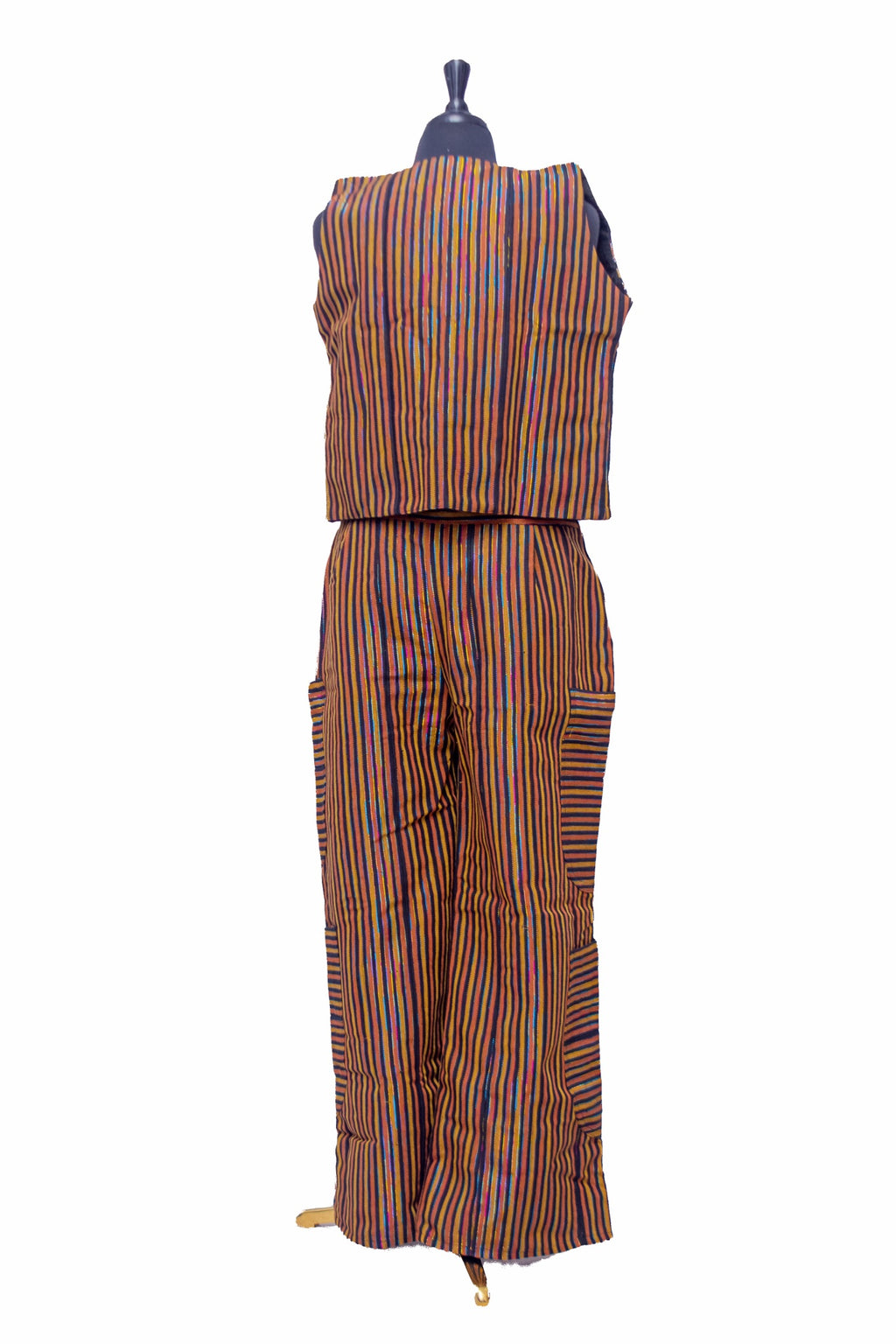 Aso Oke Co-ord Set — Multicolor Strip Waistcoat & Wide-Leg Trousers